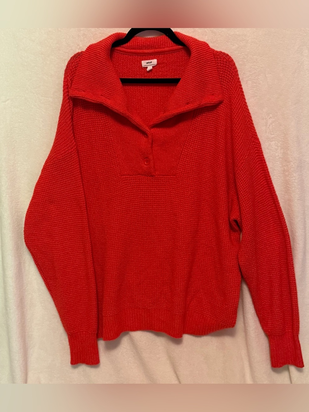 Aerie Red Waffle-Knit Collared Button Long Sleeve Pullover Sweater Size XL
